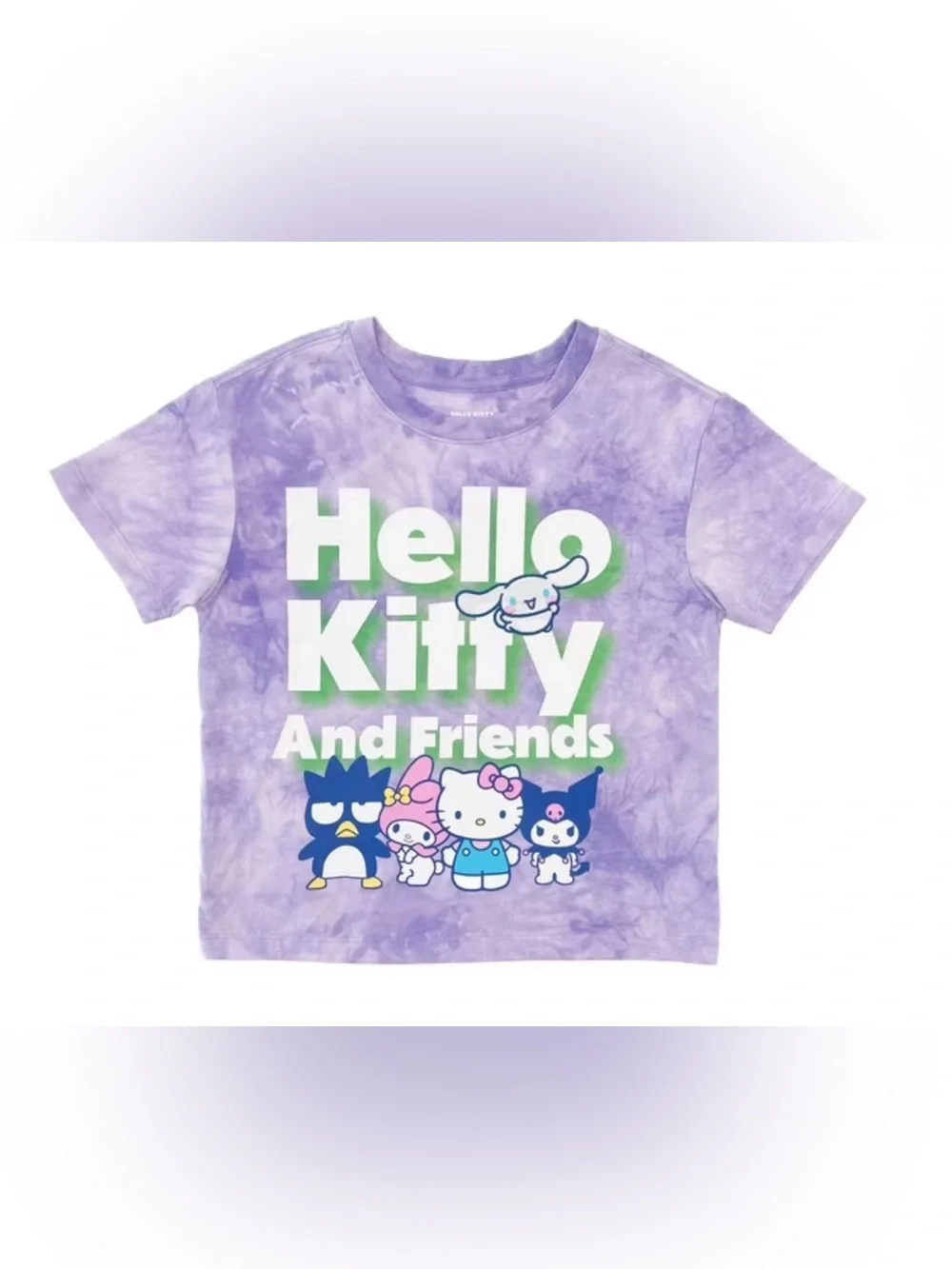 Hello Kitty Girl’s Purple Tie-Dye Tee with Green & White Logo Size XS (4/5) NEW!